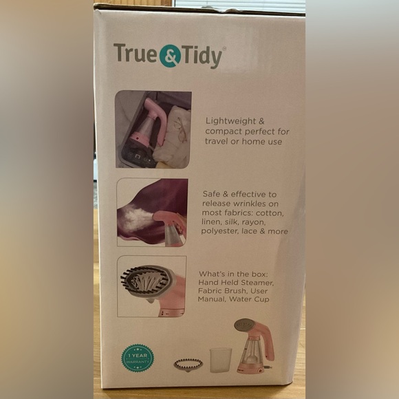 True & Tidy: Light pink Hand held steamer 600 watts easy to use steamer in box. - Picture 2 of 5